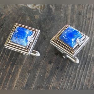5474 CUFF LINKS by Swank Silver Blue & White Stone W embedded silver glitter